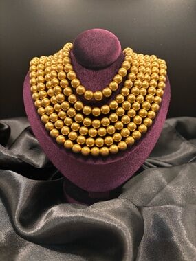 Vintage Carolee Gold Multi Strand 14” Statement Necklace Glam Luxe